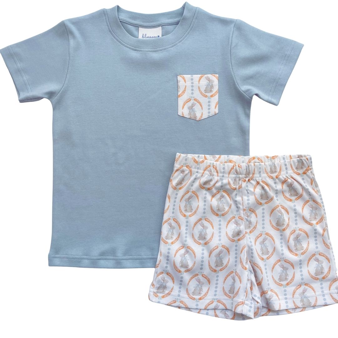 Boys SS PocketTee/Short Set - Some Bunny Loves You Blue