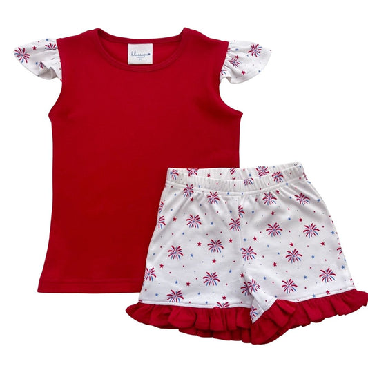 Girls Angel Sleeve/Ruffle Short Set - Little Firecracker