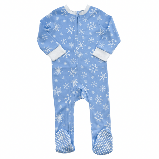 Blue Snowflake - Footed Romper