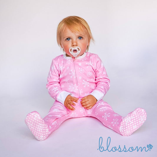 Pink Snowflake - Footed Romper