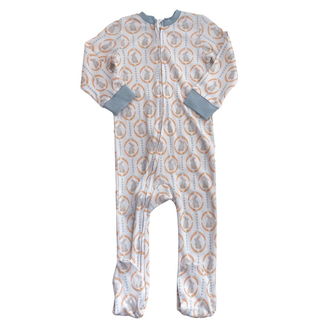 Footed Romper - Some Bunny Loves You Blue