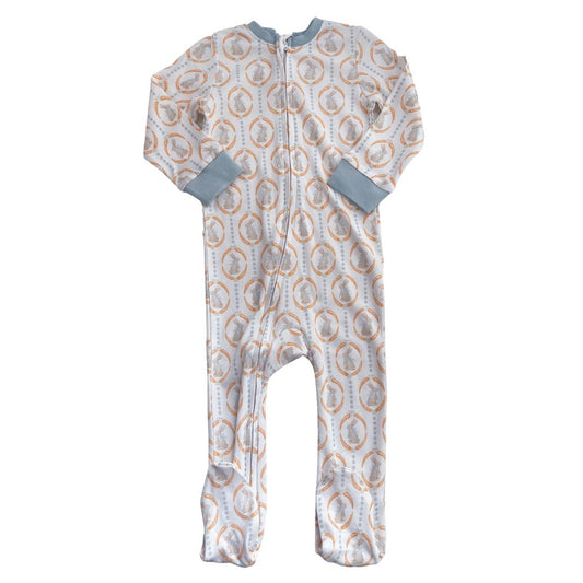 Footed Romper - Some Bunny Loves You Blue