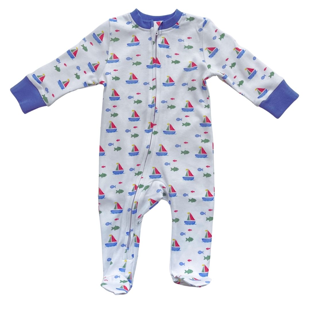 Footed Romper - Sailing Fish Tails Primary