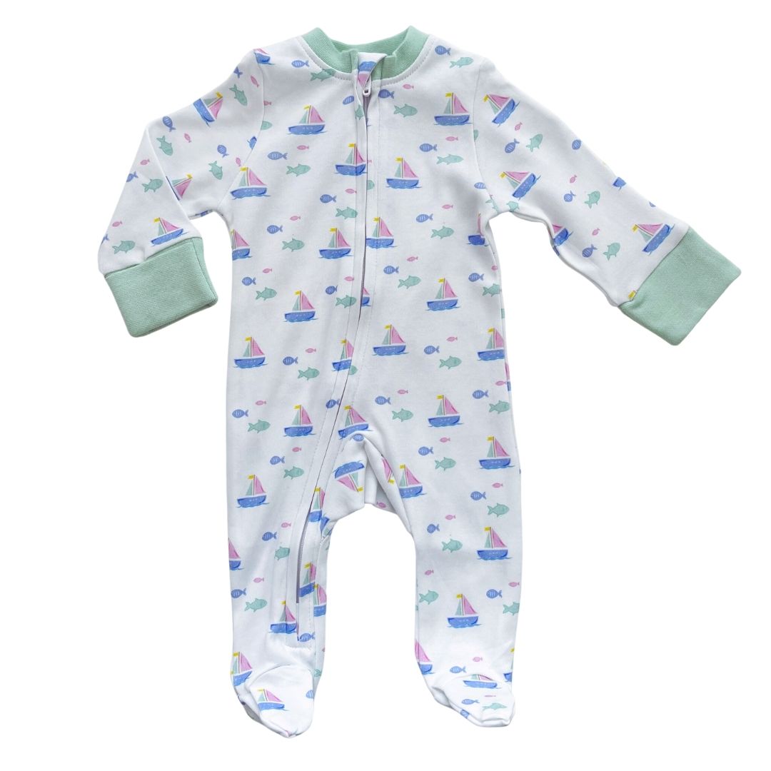 Footed Romper - Sailing Fish Tails Pastel