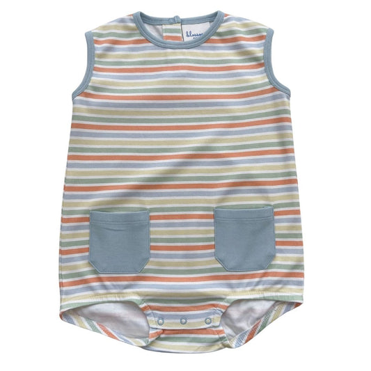Sleeveless Bubble with Pockets - Multi Stripe Blue