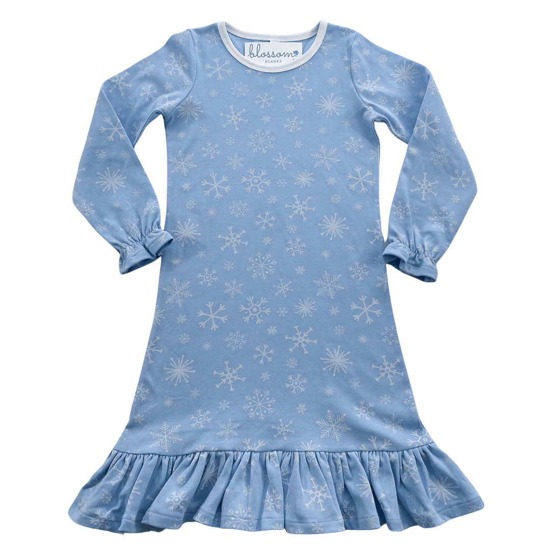 Blue Snowflake - Long Sleeve A-Line Dress