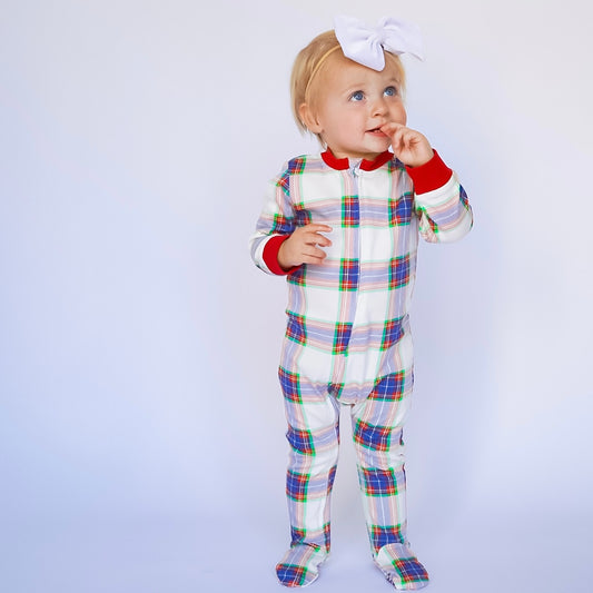 Blue Plaid - Footed Romper