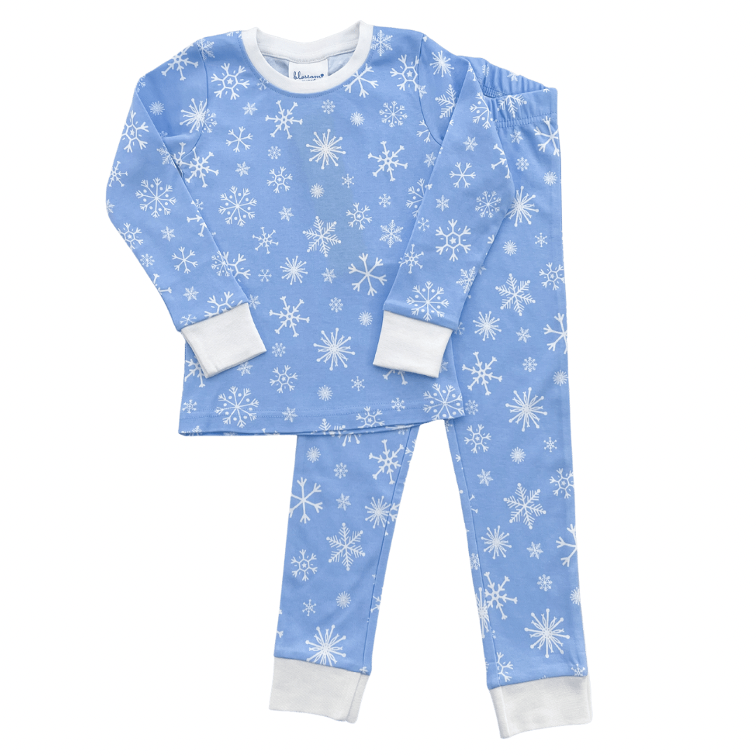 Blue Snowflake - Kids Long Sleeve Fitted Sleep Set