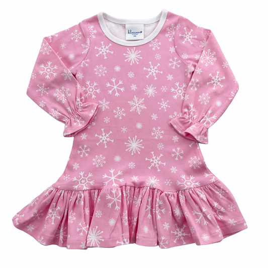 Pink Snowflake - Long Sleeve A-Line Dress