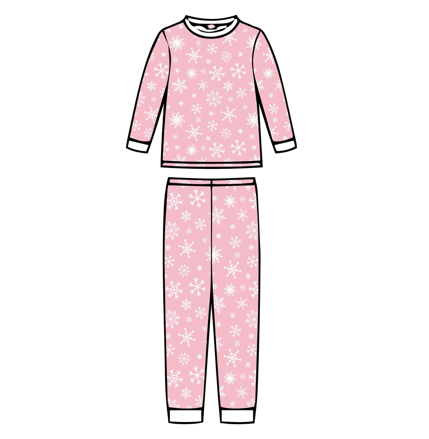 Pink Snowflake - Kids Long Sleeve Fitted Sleep Set