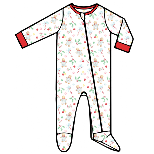 Baby Footed Romper - Gingerbread Boy (Front Zipper Cover)