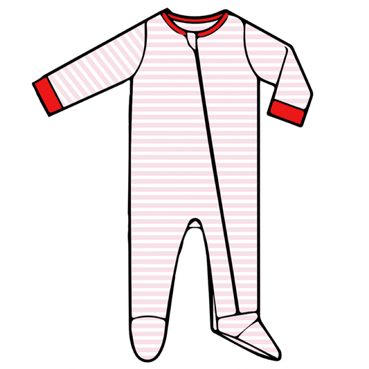 Baby Footed Romper - Pink Stripe (Front Zipper Cover)