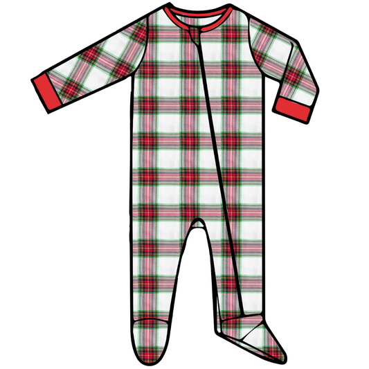 Baby Footed Romper - Red Plaid (Front Zipper Cover)