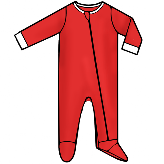 Baby Footed Romper - Solid Red (Front Zipper Cover)