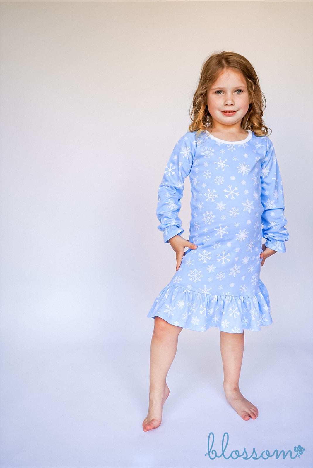 Blue Snowflake - Long Sleeve A-Line Dress