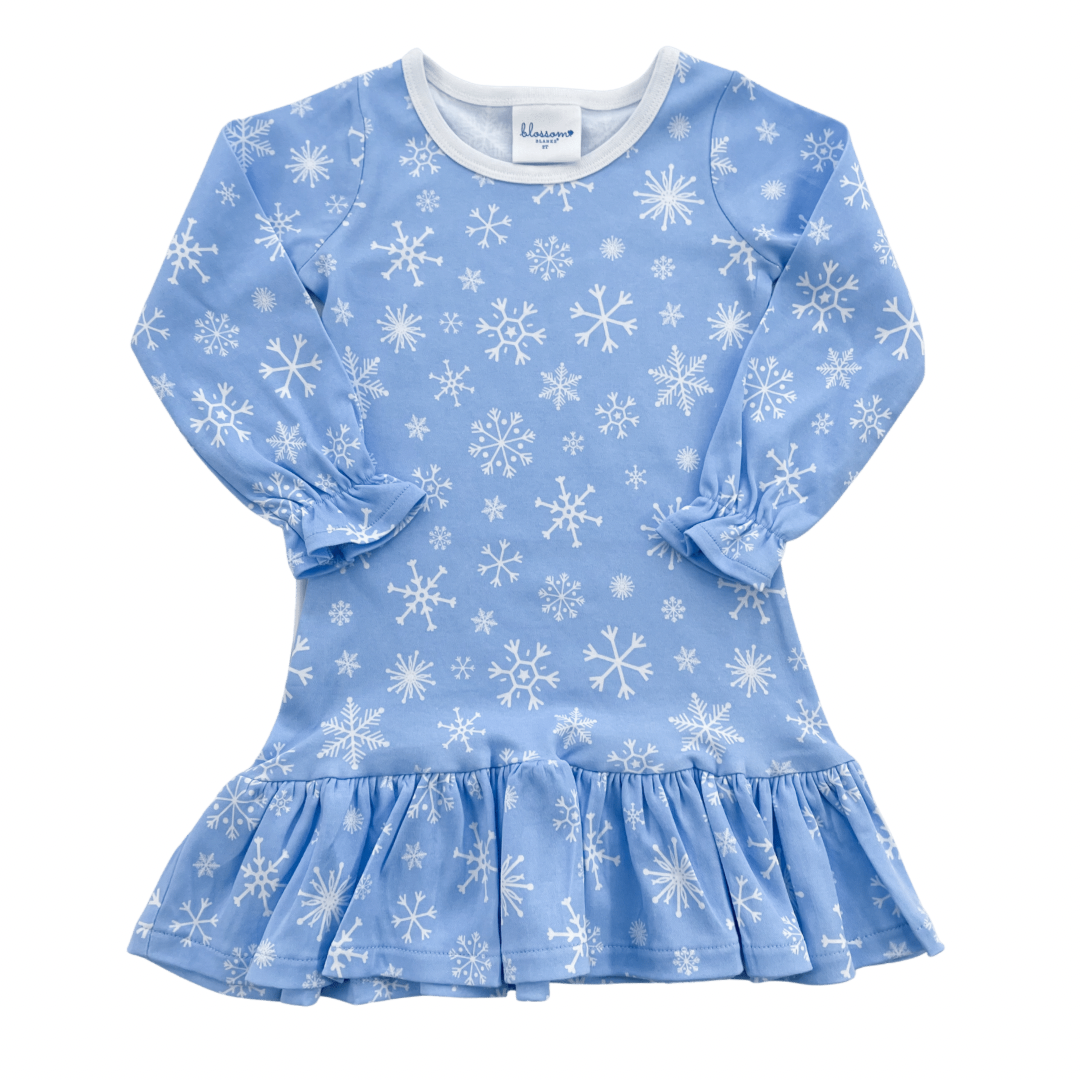 Blue Snowflake - Long Sleeve A-Line Dress