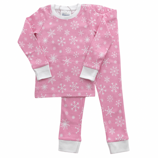 Pink Snowflake - Kids Long Sleeve Fitted Sleep Set