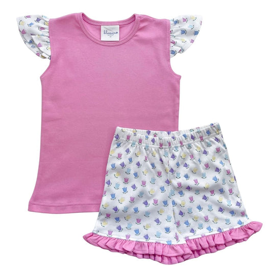 Girls Angel Sleeve/Ruffle Short Set - Tulip Kisses