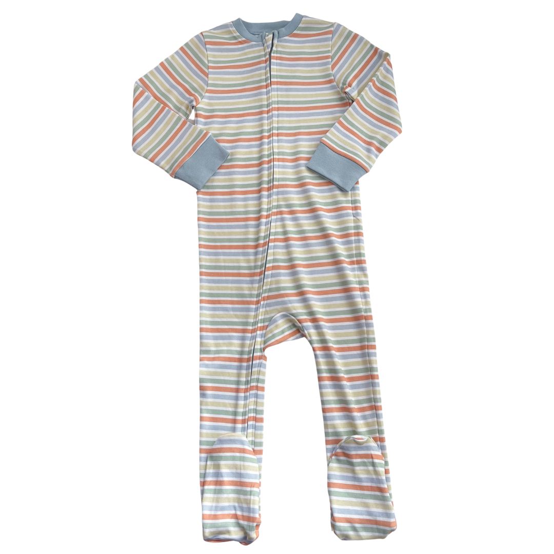 Footed Romper - Multi Stripe Blue