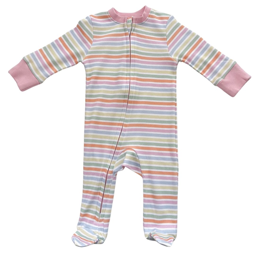 Footed Romper - Multi Stripe Pink
