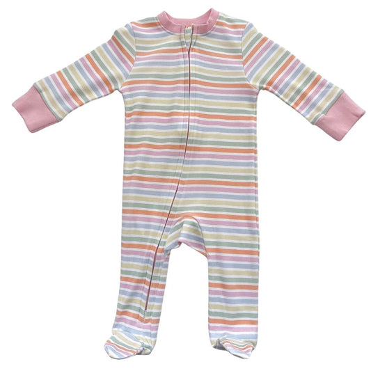Footed Romper - Multi Stripe Pink