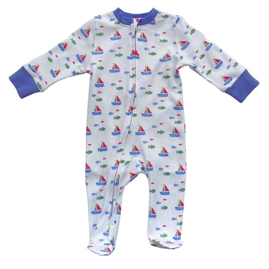 Footed Romper - Sailing Fish Tails Primary