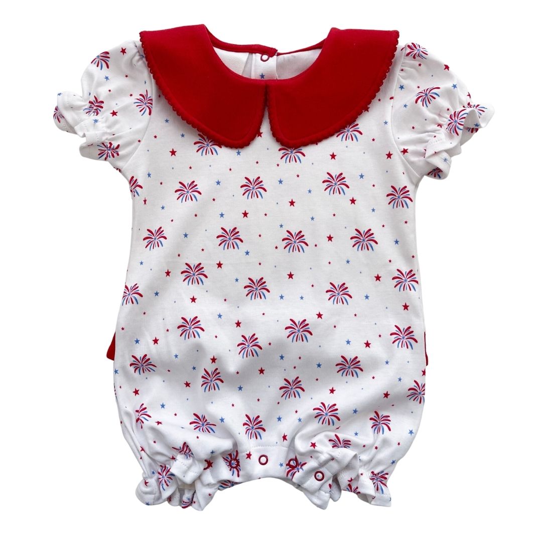 Girls SS Peter Pan Ruffle Romper - Little Firecracker