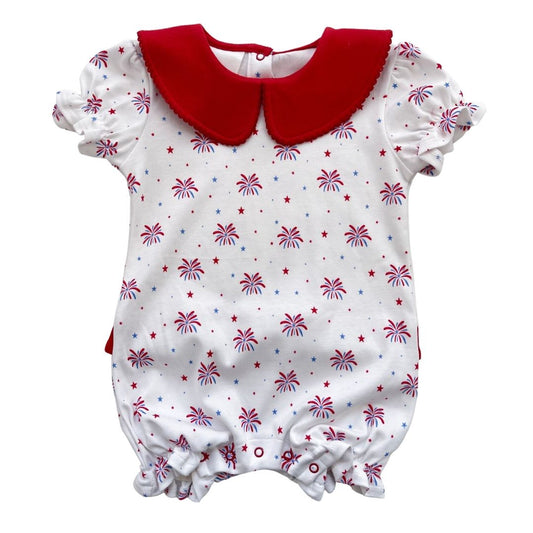 Girls SS Peter Pan Ruffle Romper - Little Firecracker