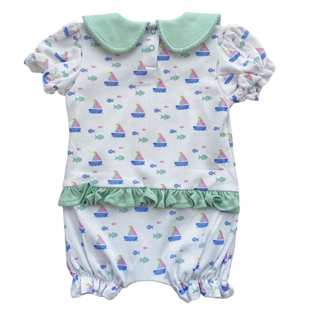 Girls SS Peter Pan Ruffle Romper - Sailing Fish Tails Pastel