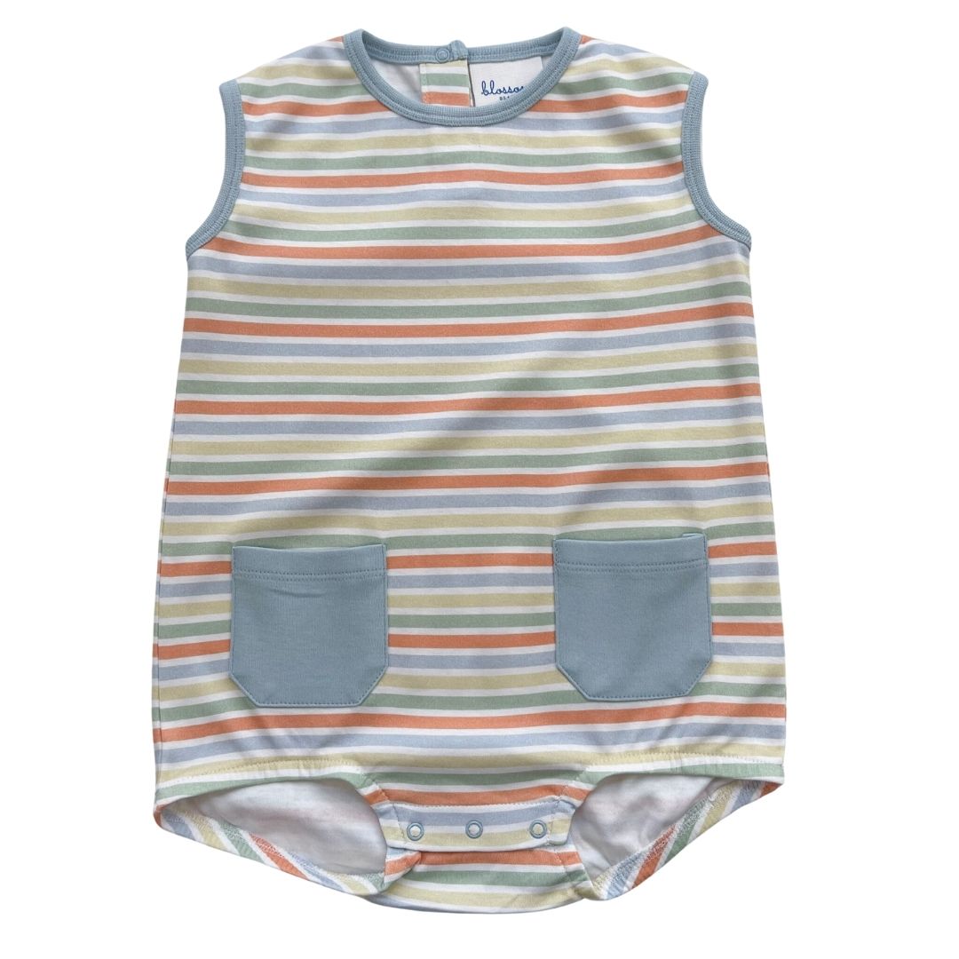 Sleeveless Bubble with Pockets - Multi Stripe Blue