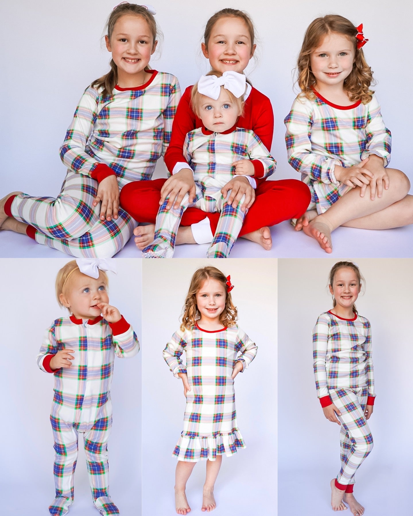 Blue Plaid - Kids Long Sleeve Fitted Sleep Set