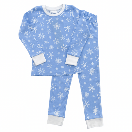 Blue Snowflake - Kids Long Sleeve Fitted Sleep Set
