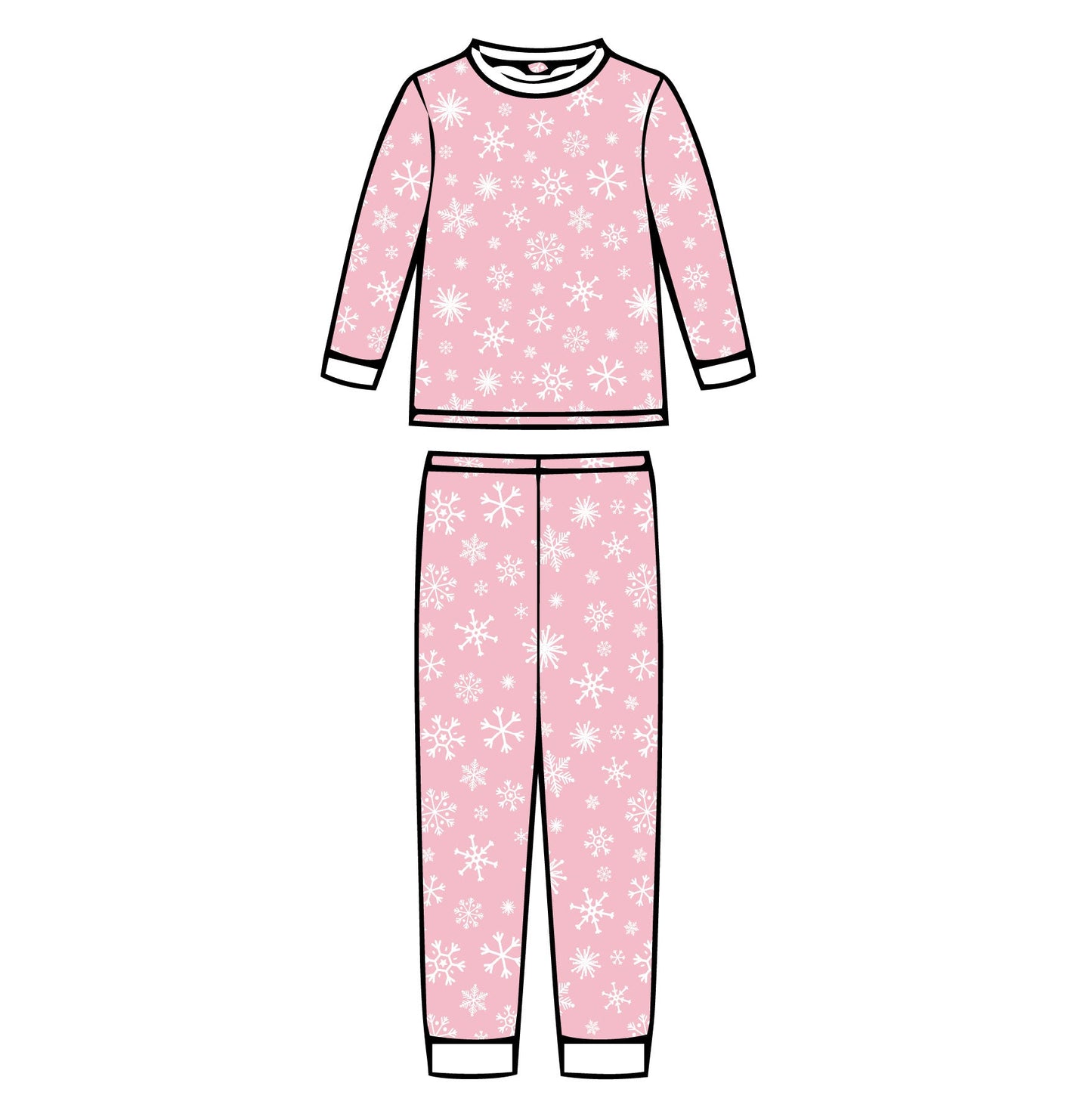 Pink Snowflake - Kids Long Sleeve Fitted Sleep Set