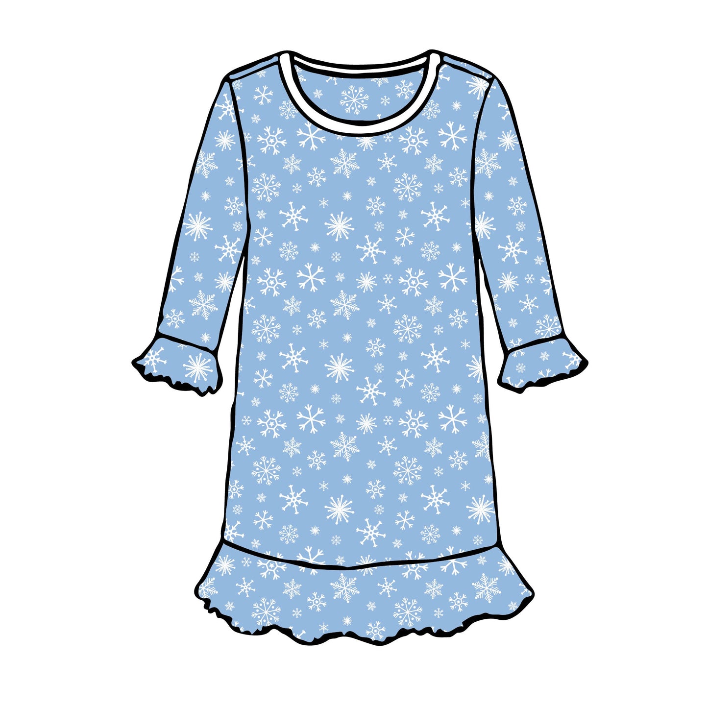 Blue Snowflake - Long Sleeve A-Line Dress