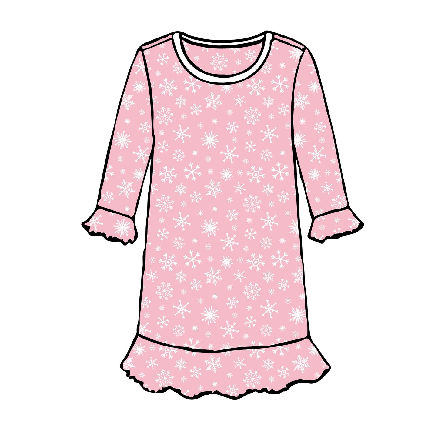 Pink Snowflake - Long Sleeve A-Line Dress