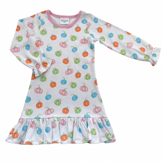 Pumpkin Patch - LS A-Line Dress - Pink Trim