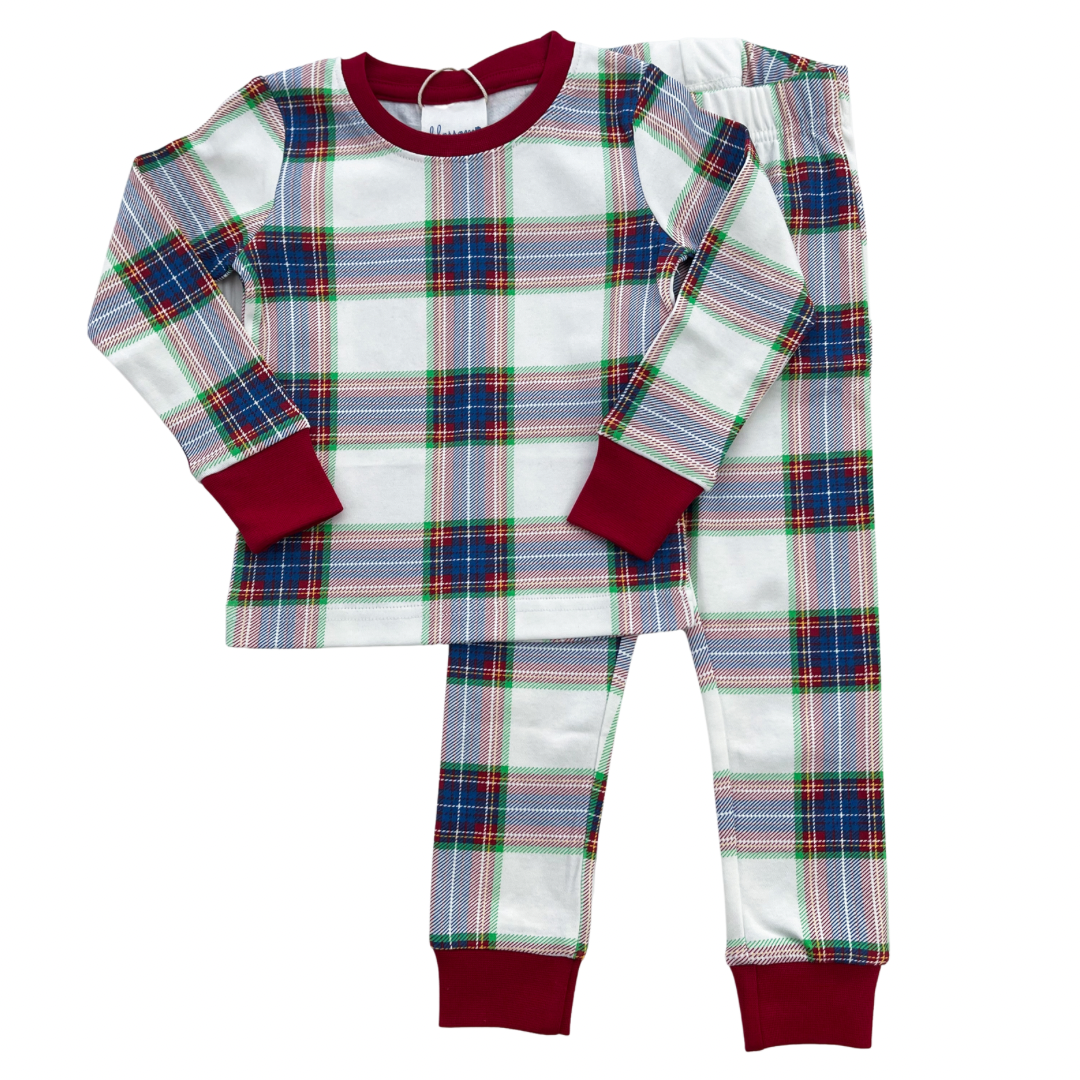 Blue Plaid - Kids Long Sleeve Fitted Sleep Set