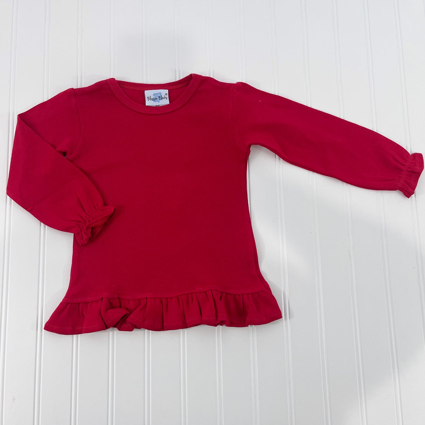 Long Sleeve Ruffle Tee - Red
