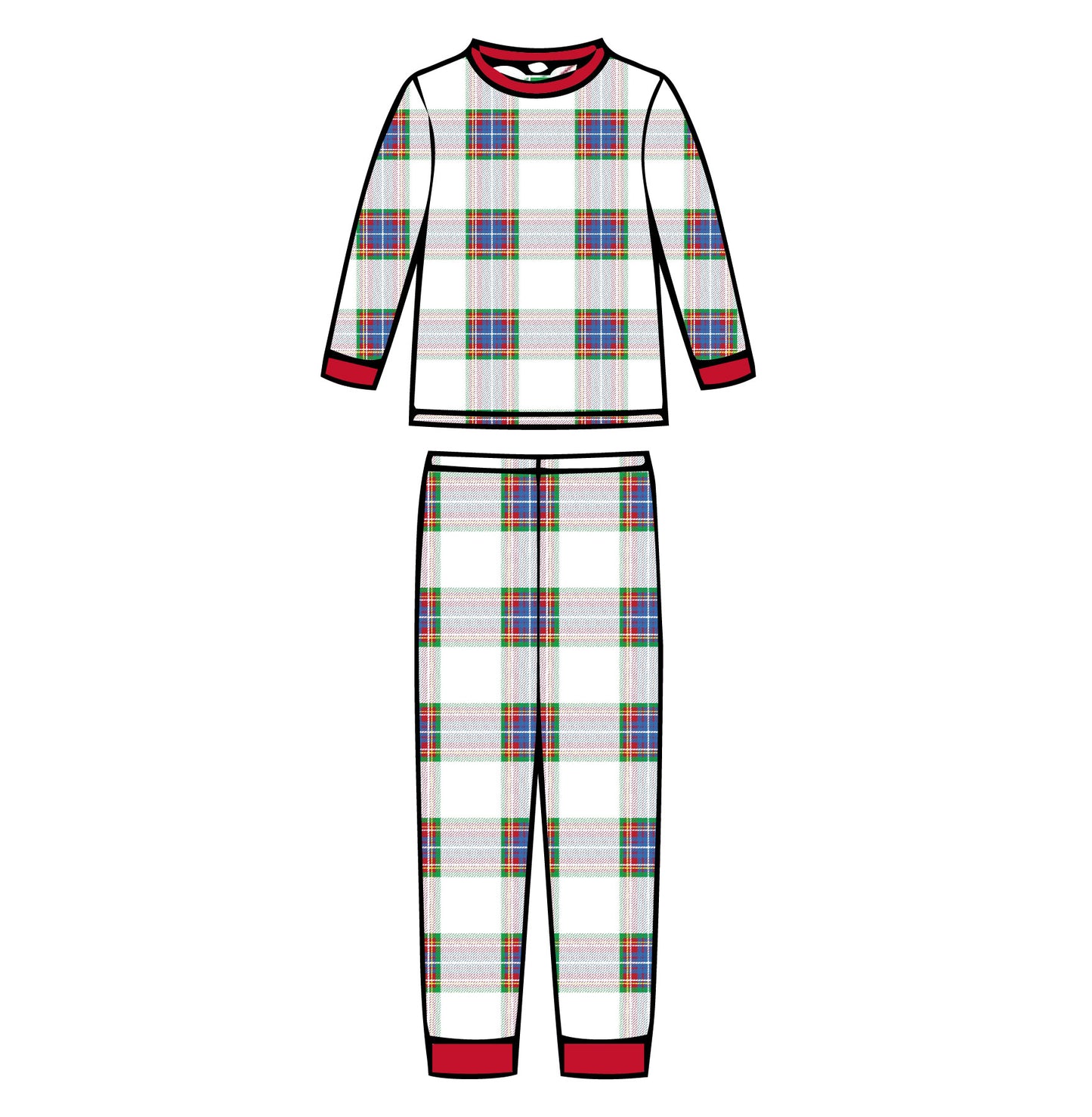 Blue Plaid - Kids Long Sleeve Fitted Sleep Set