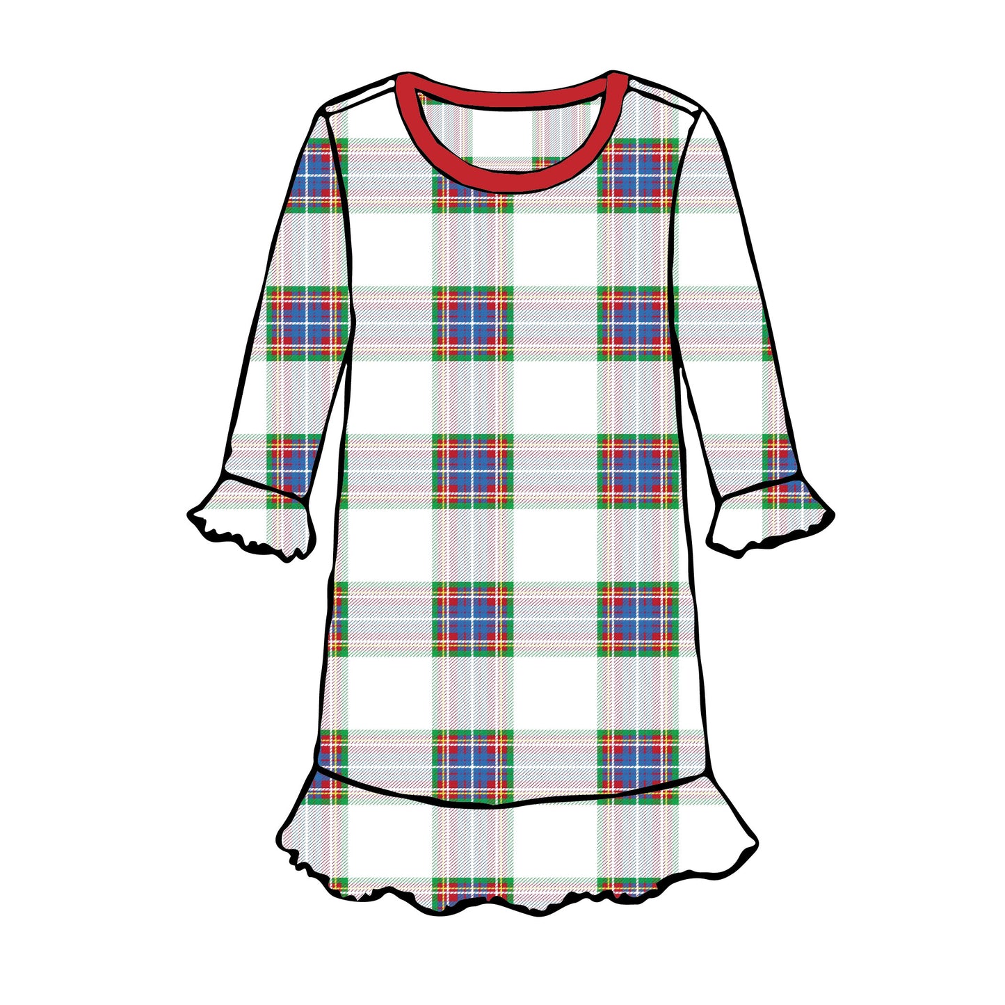 Blue Plaid - Long Sleeve A-Line Dress
